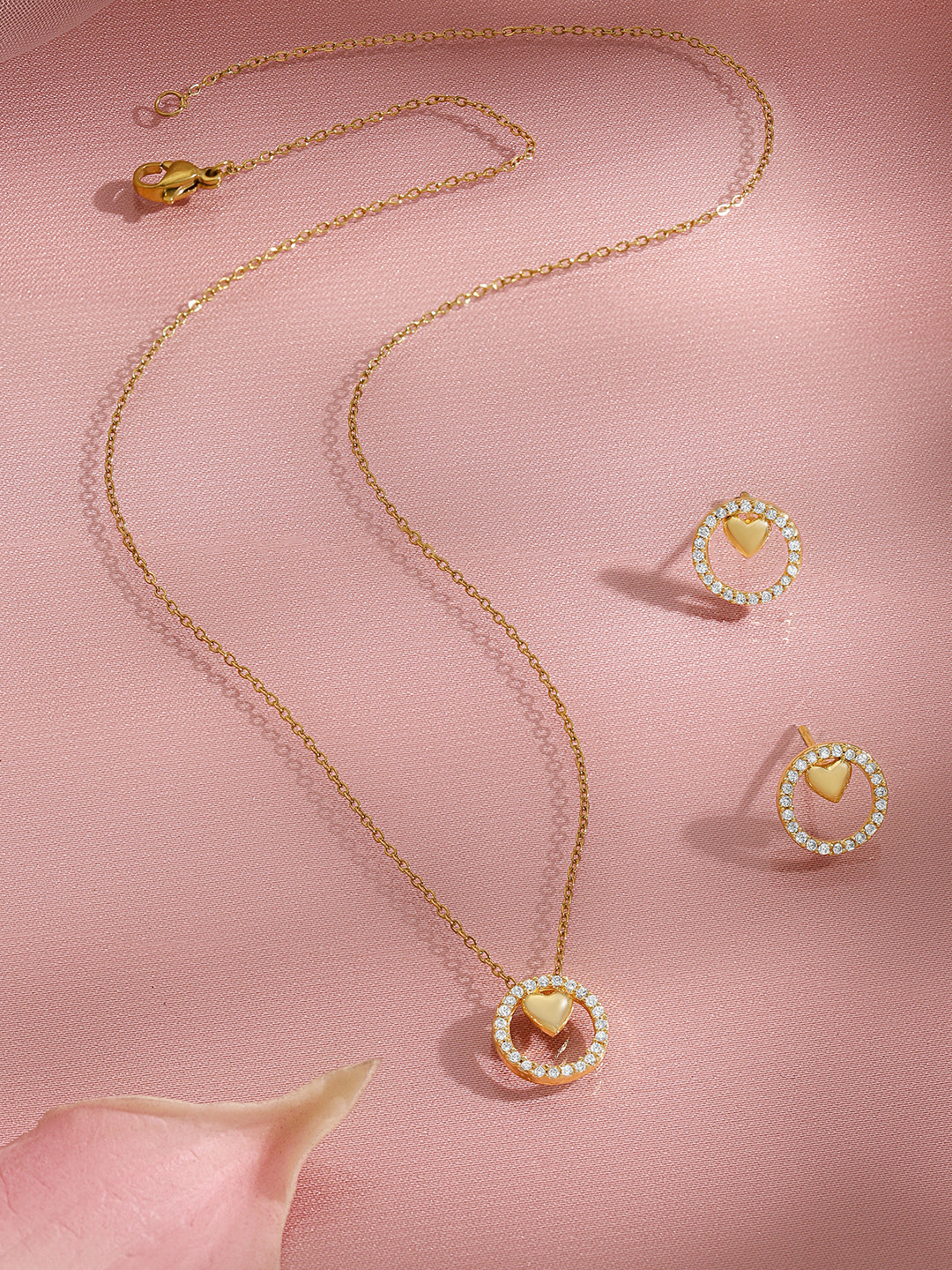 【Rubans】 American Diamond Zirconia Heart Charm Pendant Set｜アメリカンダイヤモンド ハートチャーム ペンダントセット
