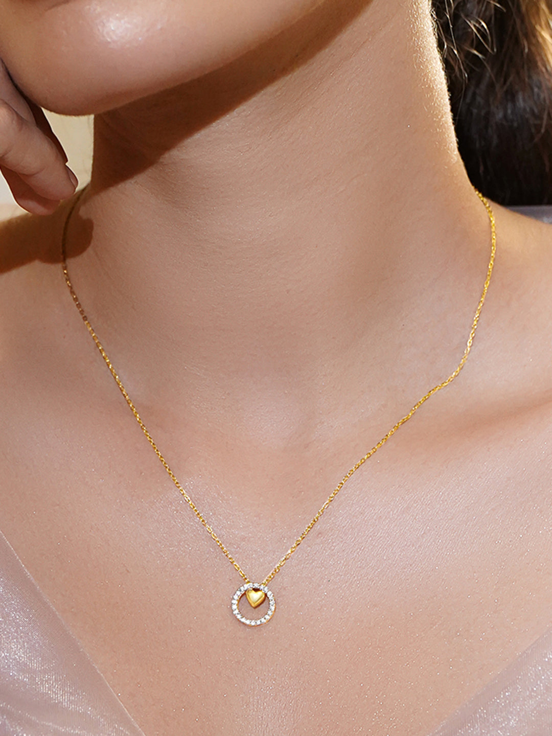 【Rubans】 American Diamond Zirconia Heart Charm Pendant Set｜アメリカンダイヤモンド ハートチャーム ペンダントセット
