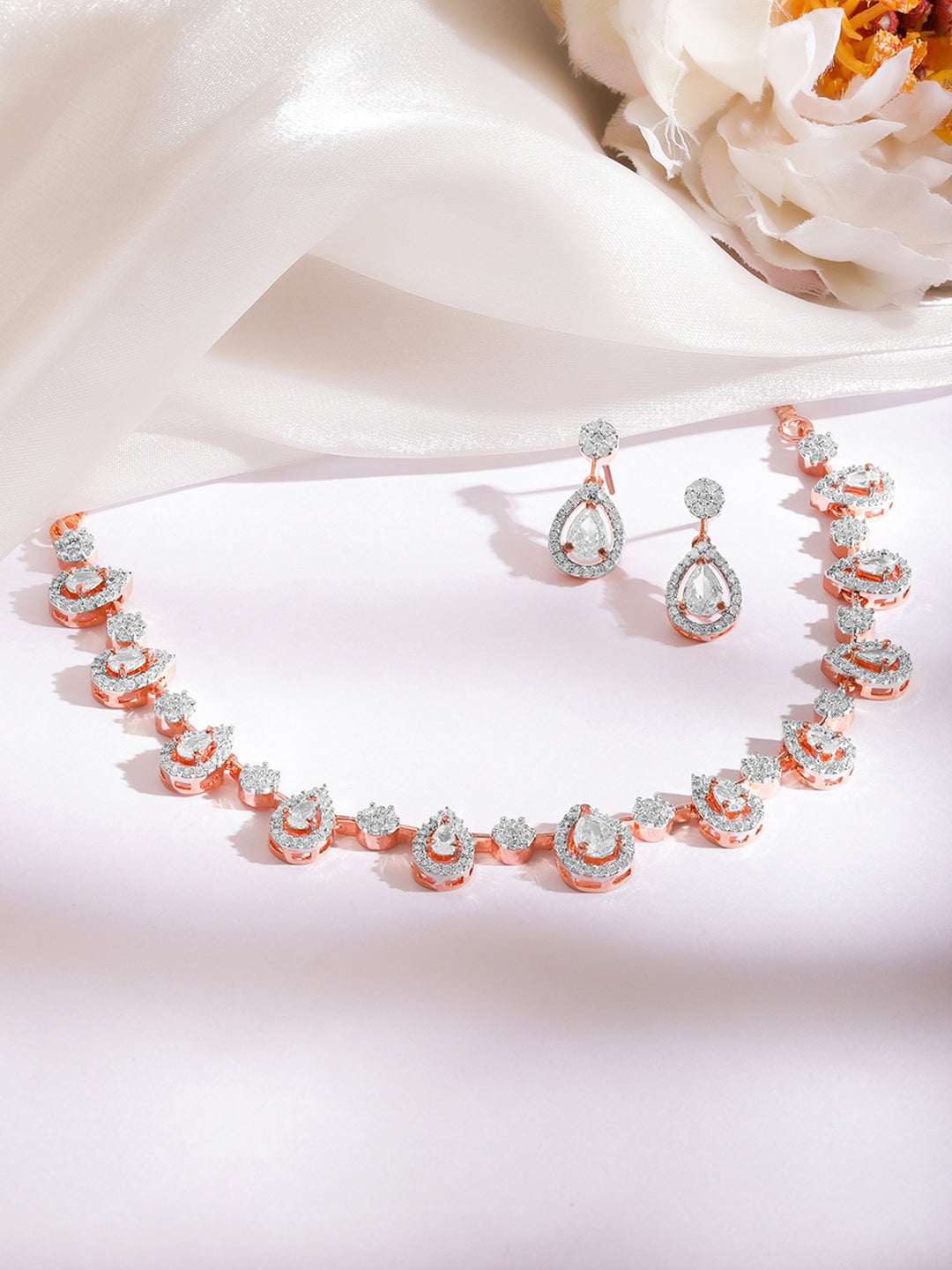 【Rubans】 Rose Gold Plated Cubic Zirconia Teardrop Choker Necklace Set｜ローズゴールドメッキ キュービックジルコニア ティアドロップ チョーカー ネックレスセット