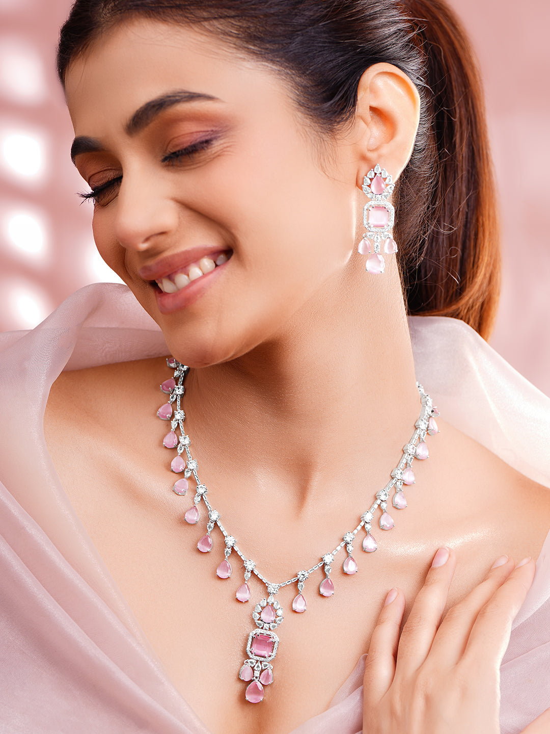 Blush Bloom Crystal Pink Necklace Set フリーサイズ