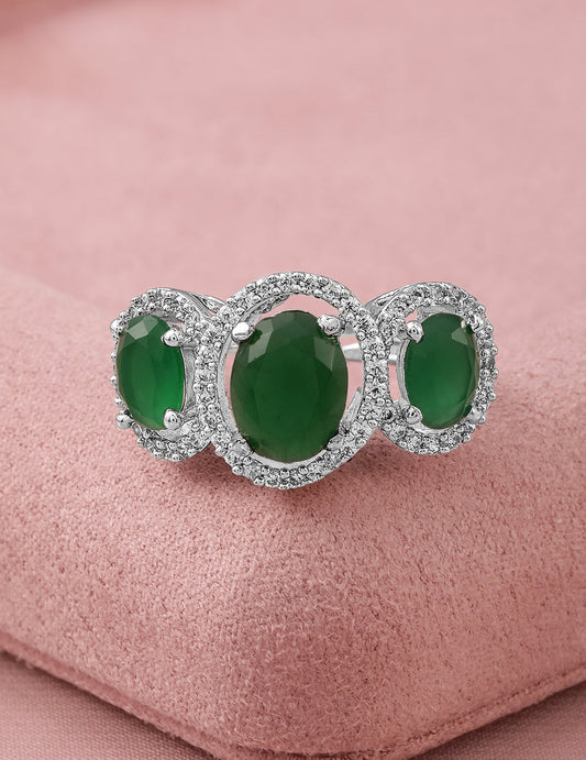American Diamond Zirconia Emerald Ring Silver