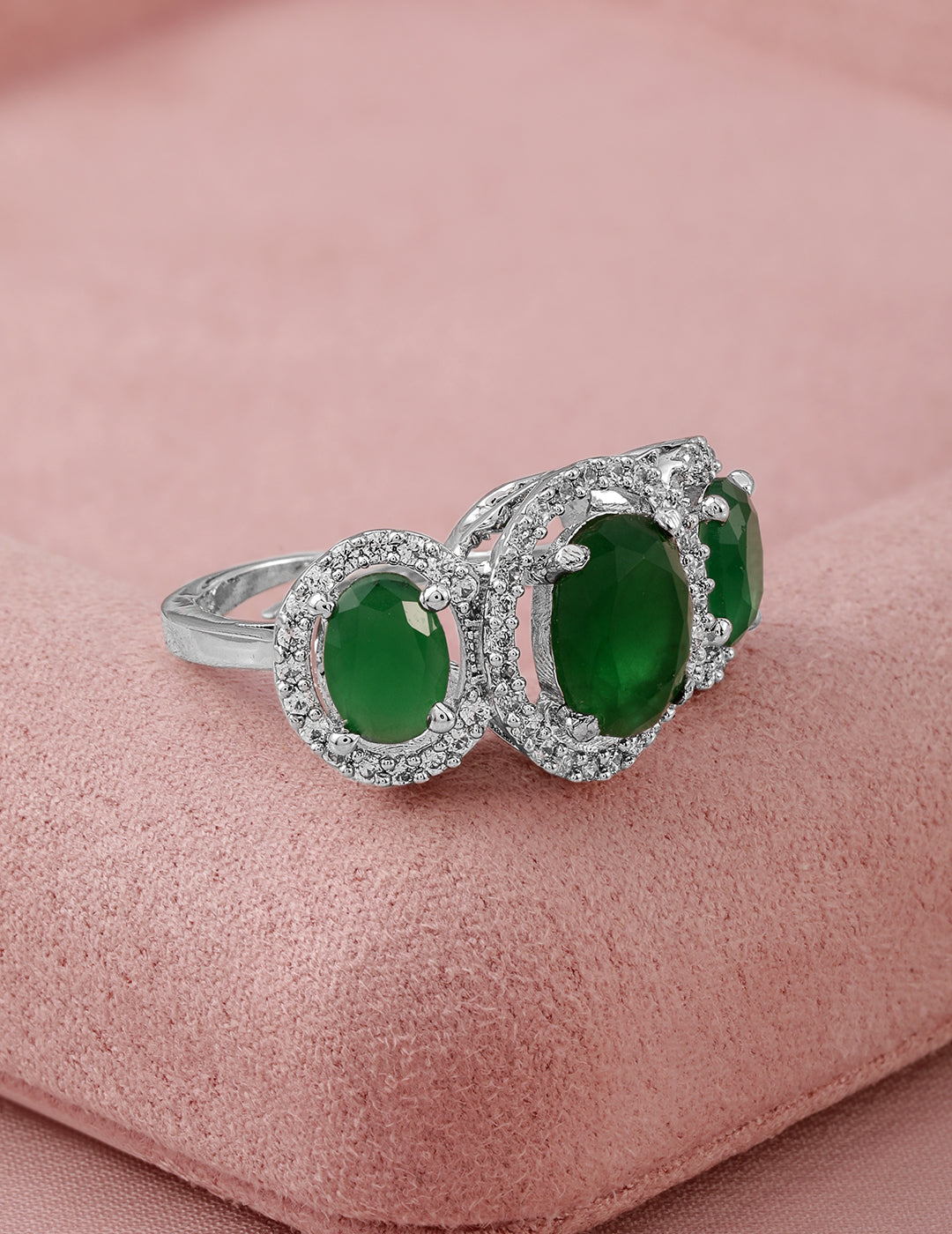 American Diamond Zirconia Emerald Ring Silver