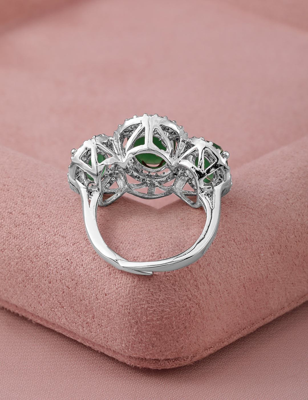 American Diamond Zirconia Emerald Ring Silver