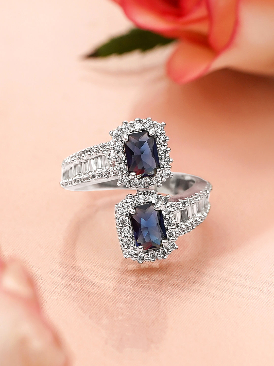 Blue Studded American Diamond Zirconia Ring フリーサイズ