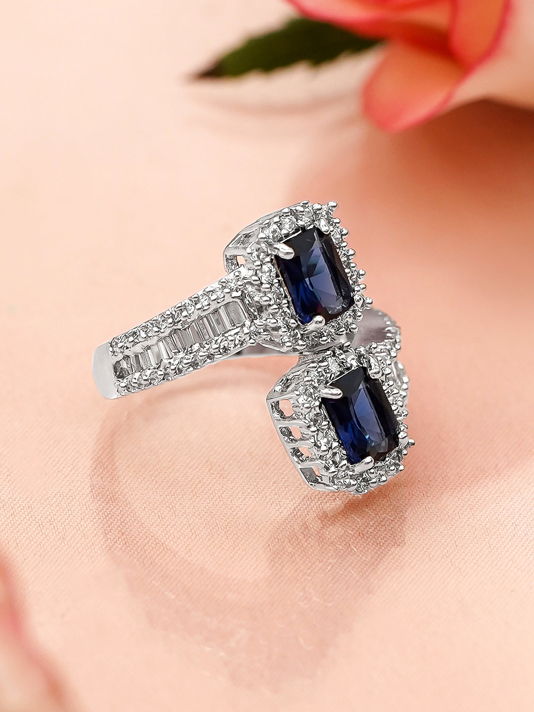 Blue Studded American Diamond Zirconia Ring フリーサイズ