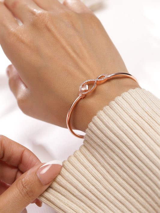 Rubans 18K Rose Gold-Plated Infinity & Heart Motif Crystal Zirconia Studded Sleek Bracelet Rose gold