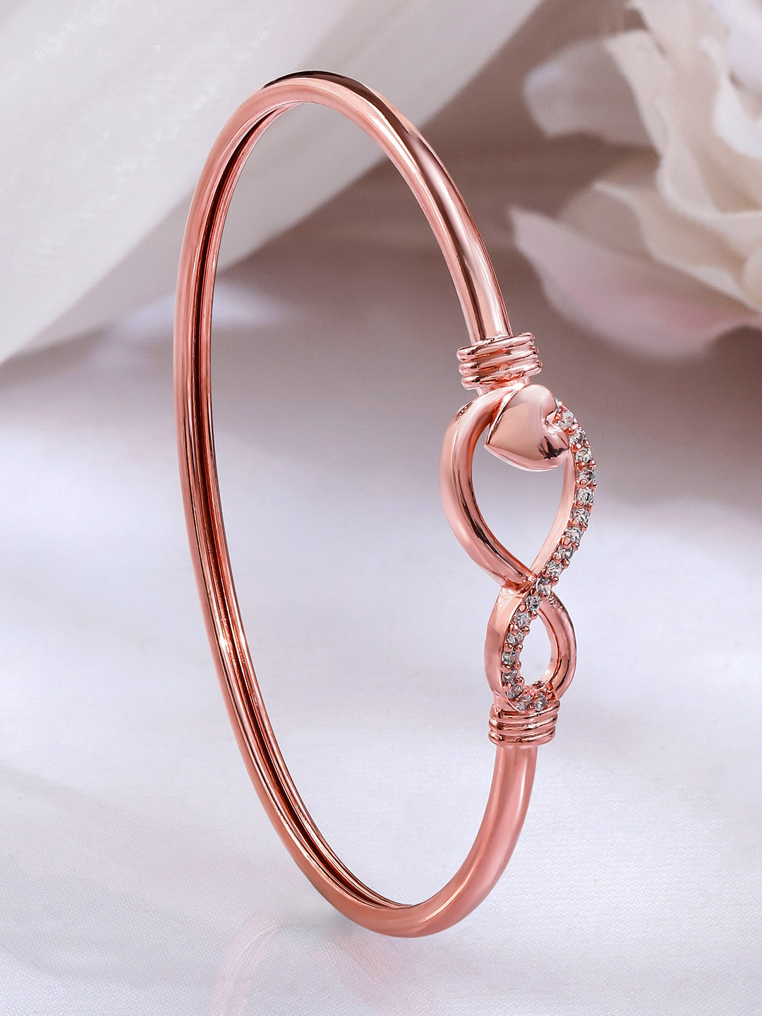 Rubans 18K Rose Gold-Plated Infinity & Heart Motif Crystal Zirconia Studded Sleek Bracelet Rose gold