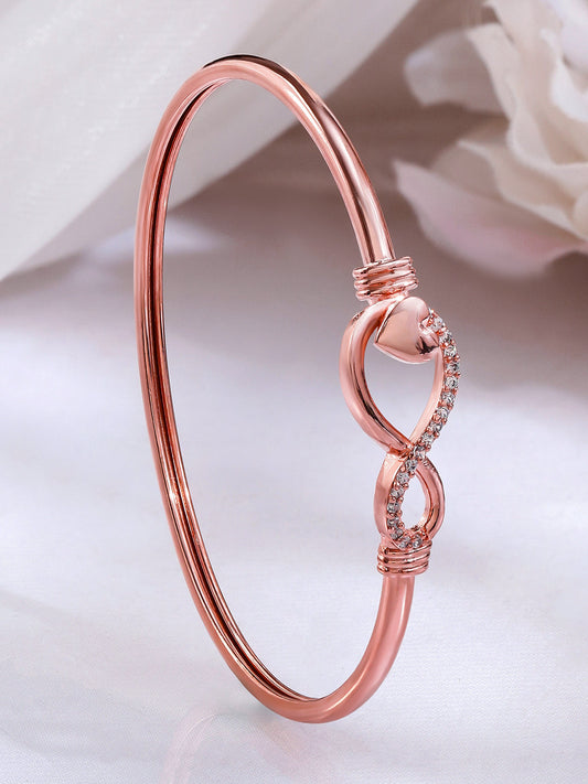 Rubans 18K Rose Gold-Plated Infinity & Heart Motif Crystal Zirconia Studded Sleek Bracelet Rose gold