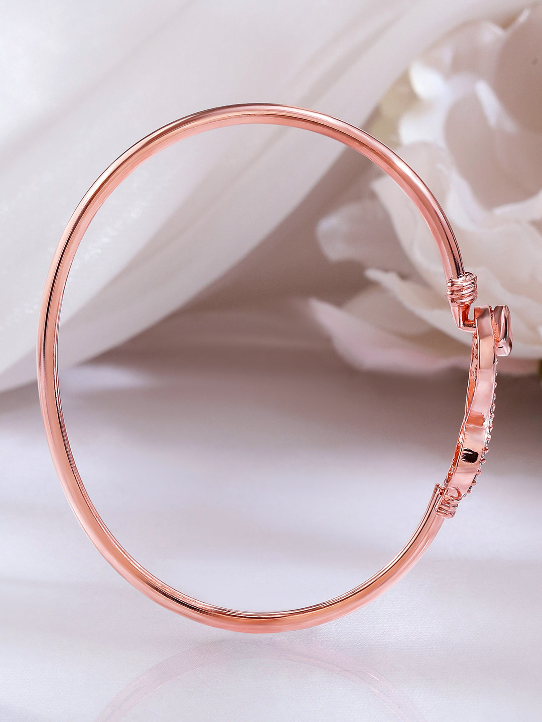 Rubans 18K Rose Gold-Plated Infinity & Heart Motif Crystal Zirconia Studded Sleek Bracelet Rose gold