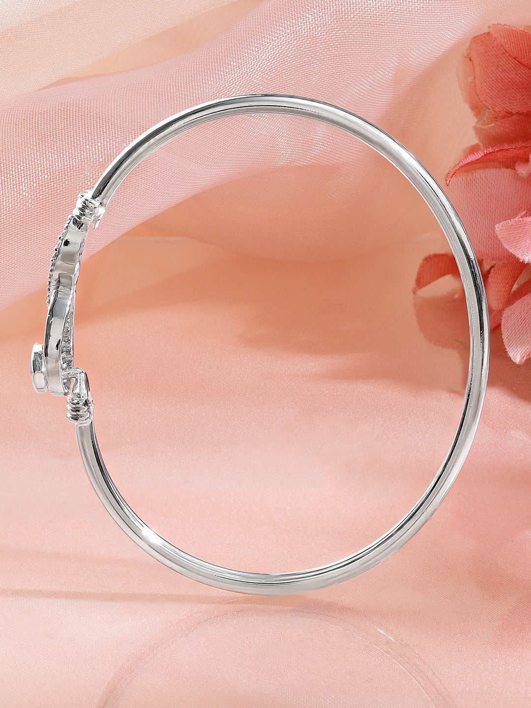 Rubans Rhodium-Plated Infinity & Heart Motif Crystal Zirconia Studded Sleek Bracelet Silver