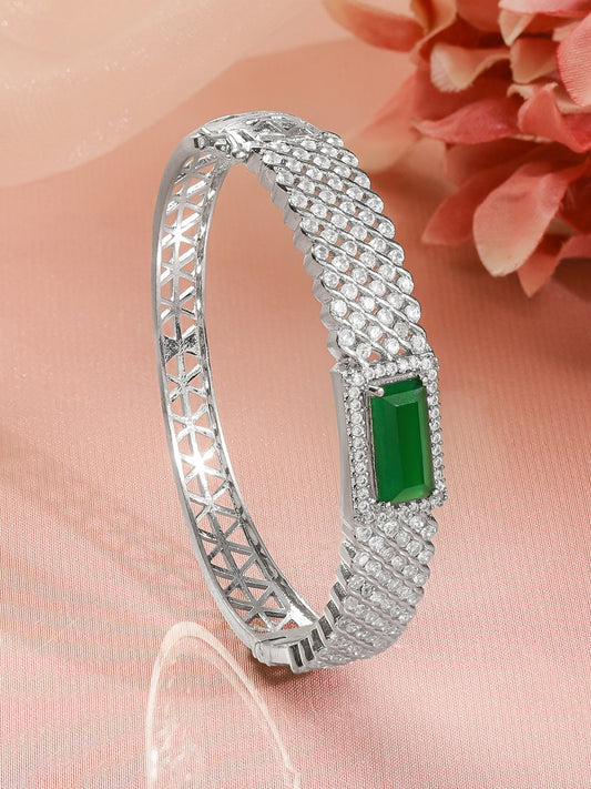 Rubans Women Brass Cubic Zirconia Handcrafted Rhodium-Plated Bangle-Style Bracelet フリーサイズ