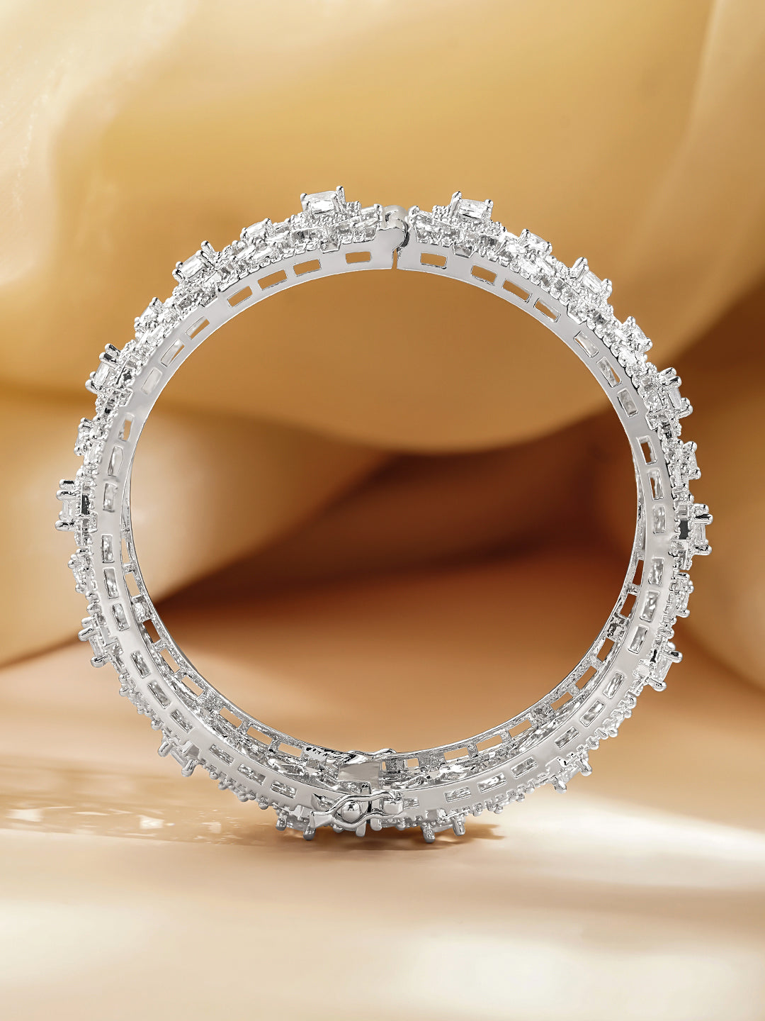 Rubans Rhodium Plated Brass Cubic Zirconia Studded Bracelet 2.8 - Large