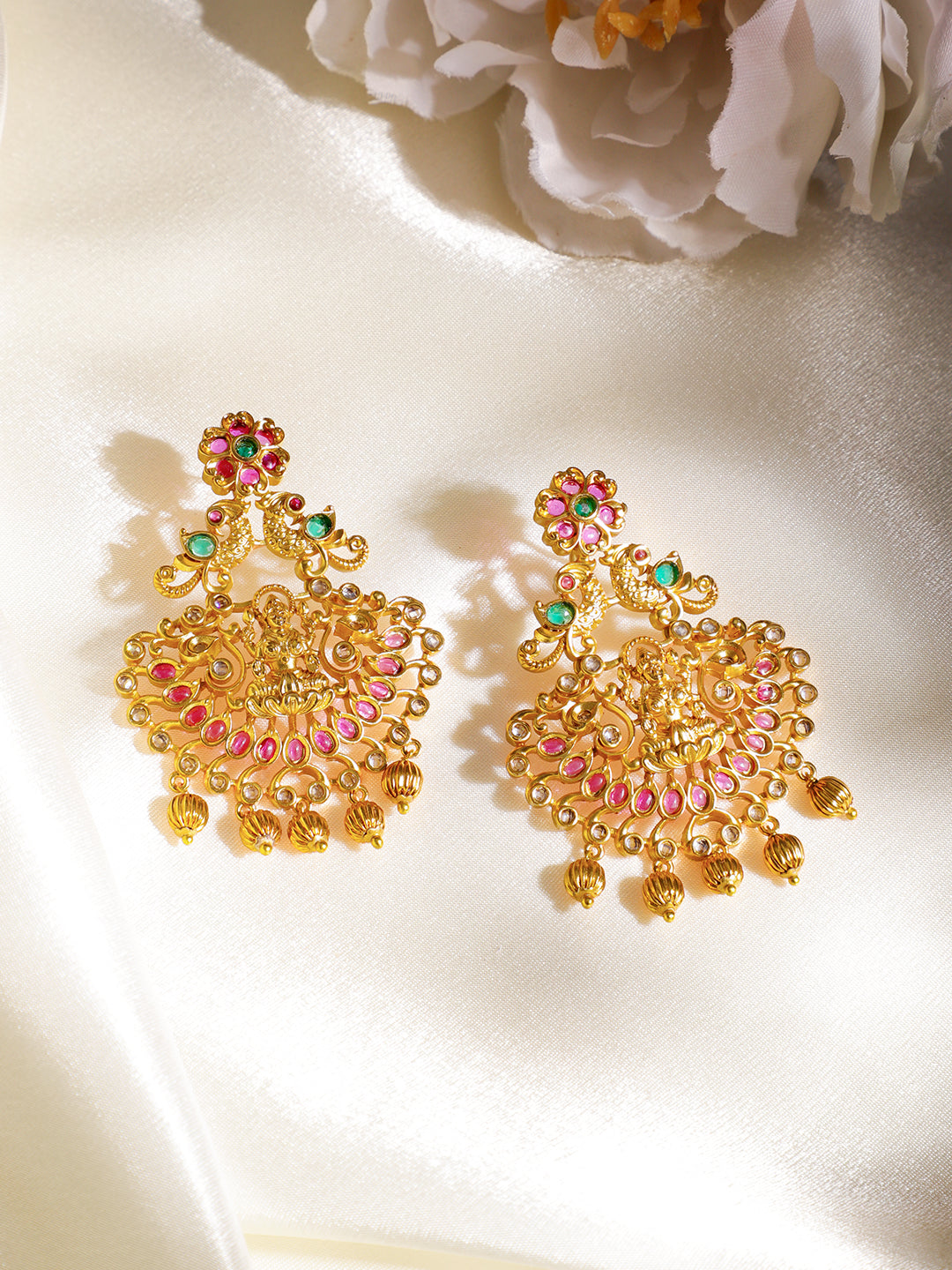 Rubans Finely Handcrafted Gold Plated CZ And Ruby Studded Chandbali Earrings Gold