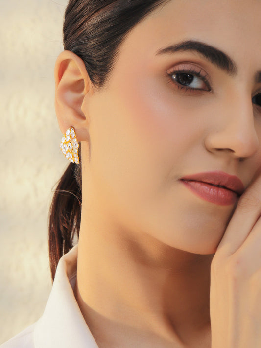 Gold Toned Crystal Stud Earrings フリーサイズ