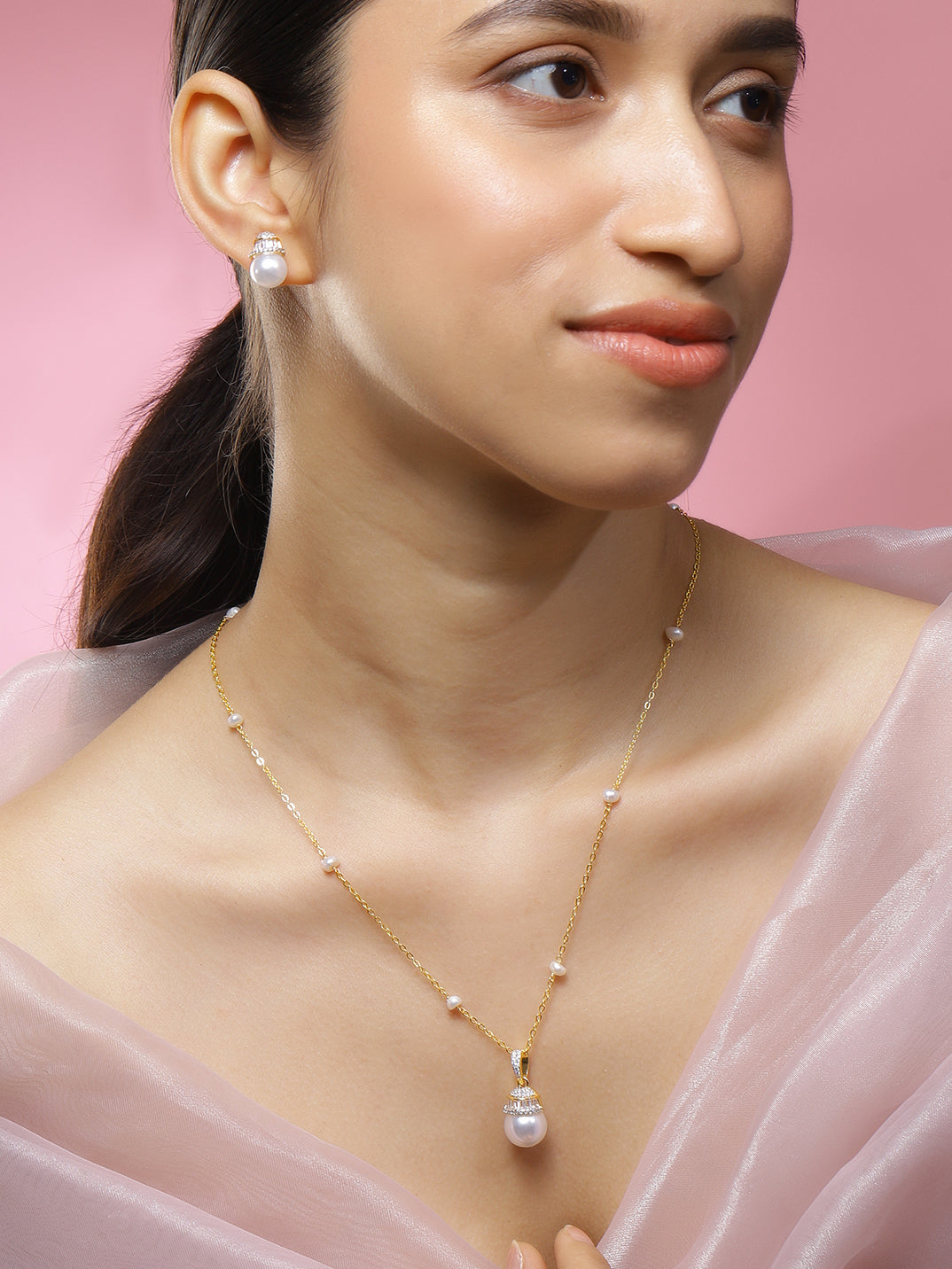 Moon Pearl Crystal Pendant Set フリーサイズ
