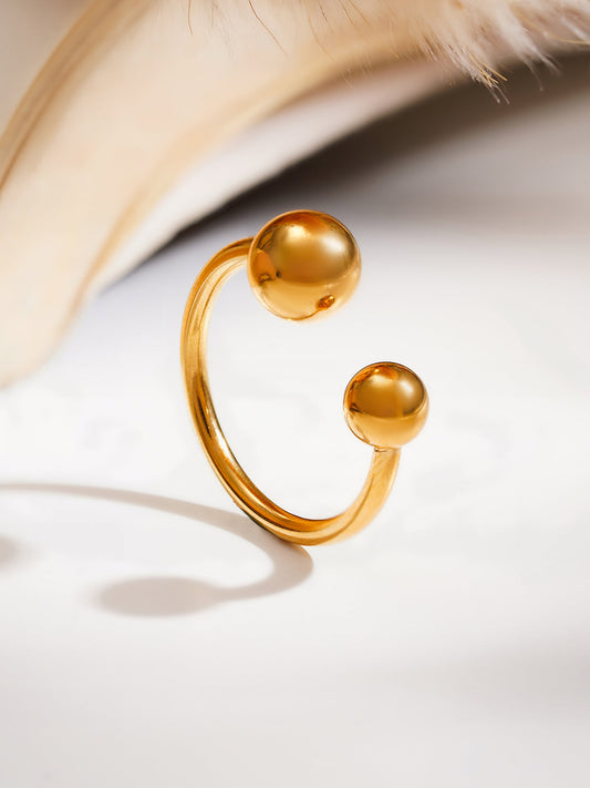 Demi Fine 18K Gold Plated Stainless steel Minimal Dual Sphere Ring Length - Regular
