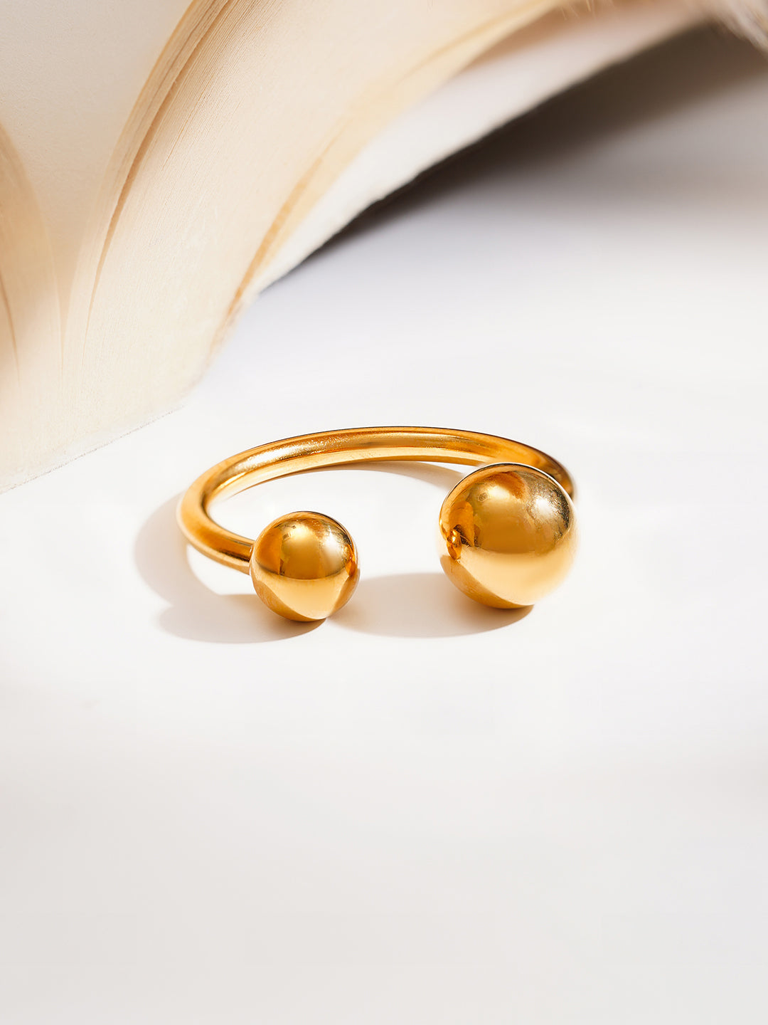 Demi Fine 18K Gold Plated Stainless steel Minimal Dual Sphere Ring Length - Regular