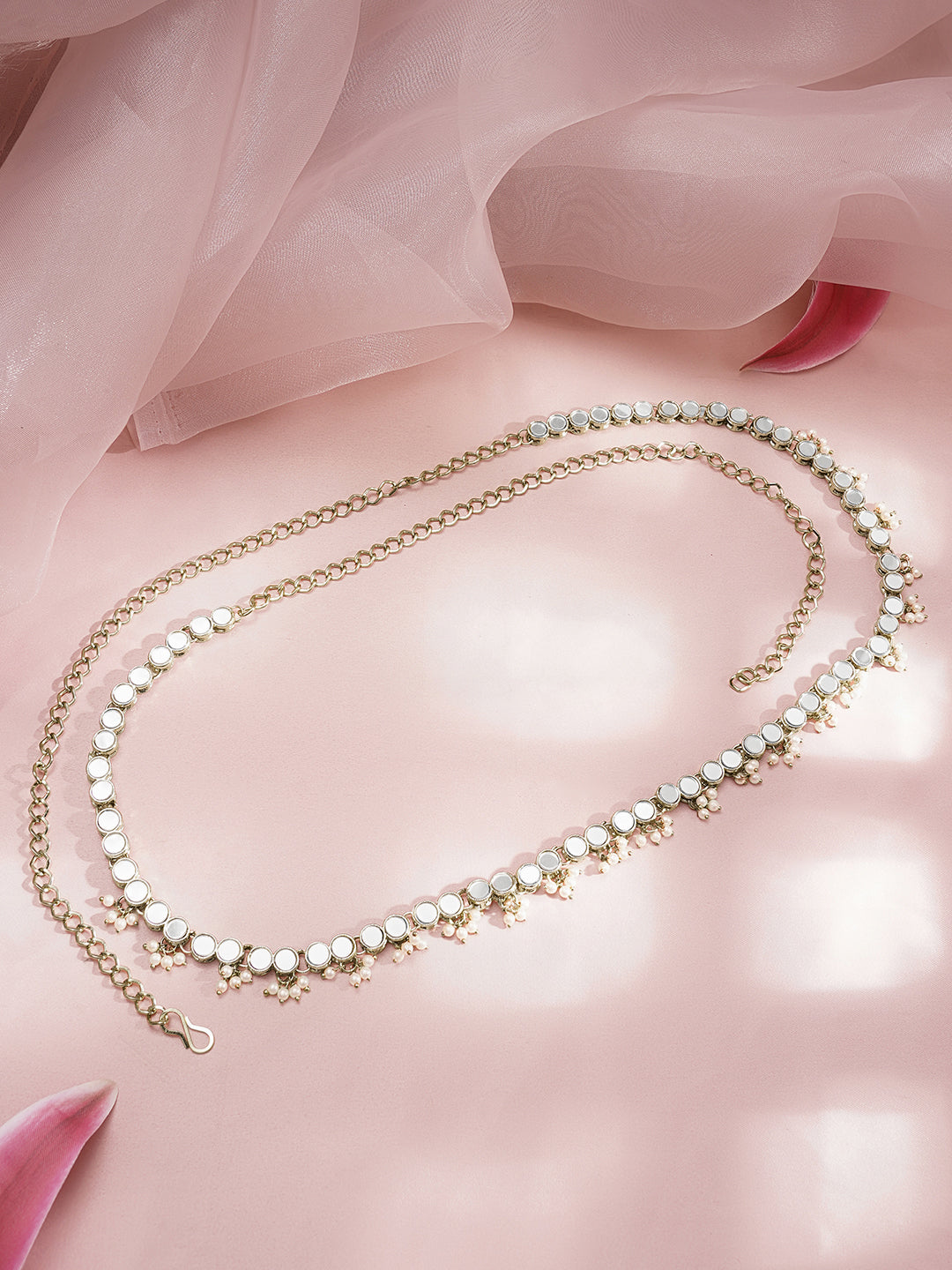 Mirror & Pearl Embellished Gold Toned Kamarbandh フリーサイズ