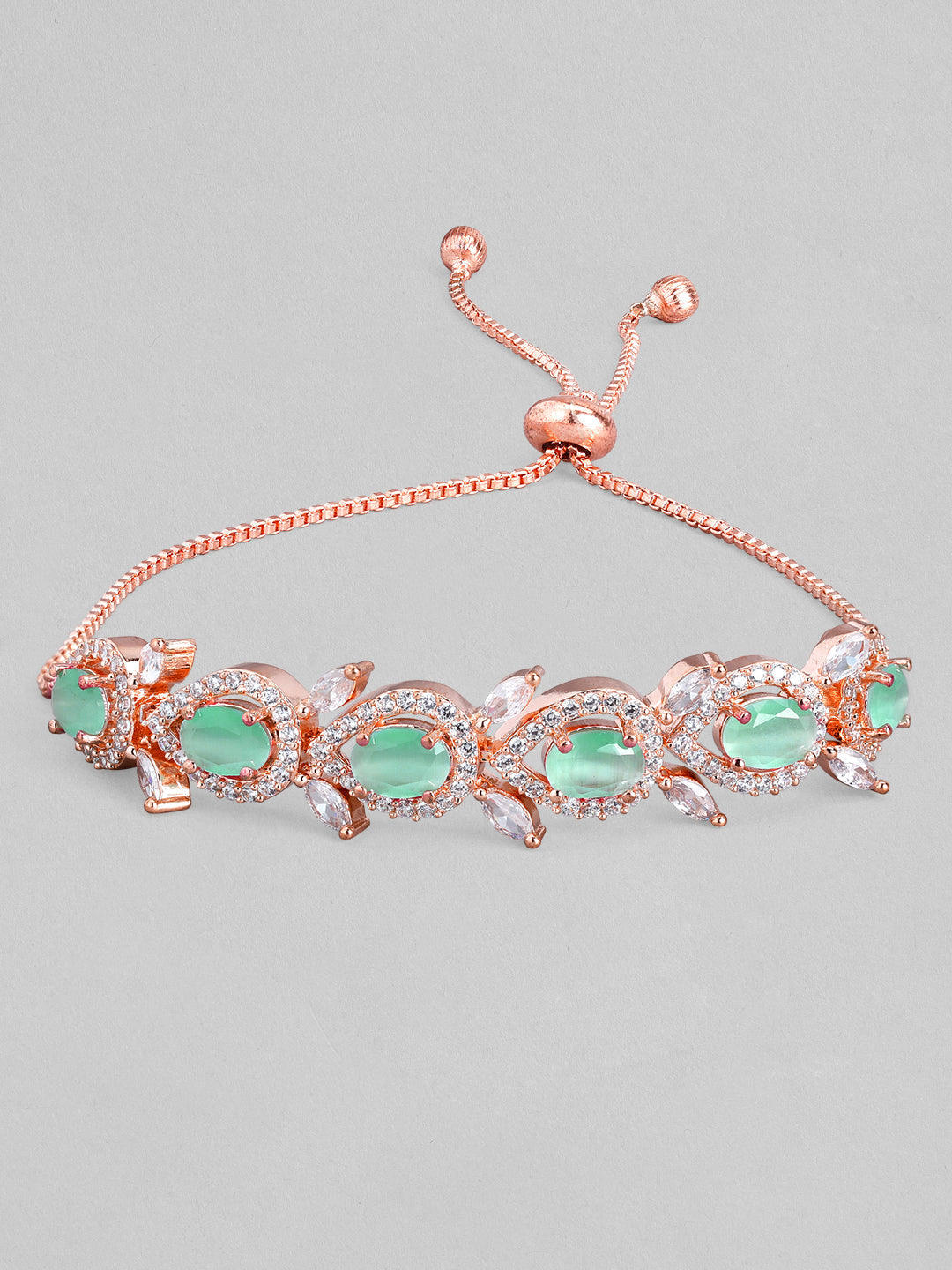 Rubans Rose Gold Plated Handcrafted Sea Green AD Studded  Bracelet Rose Gold