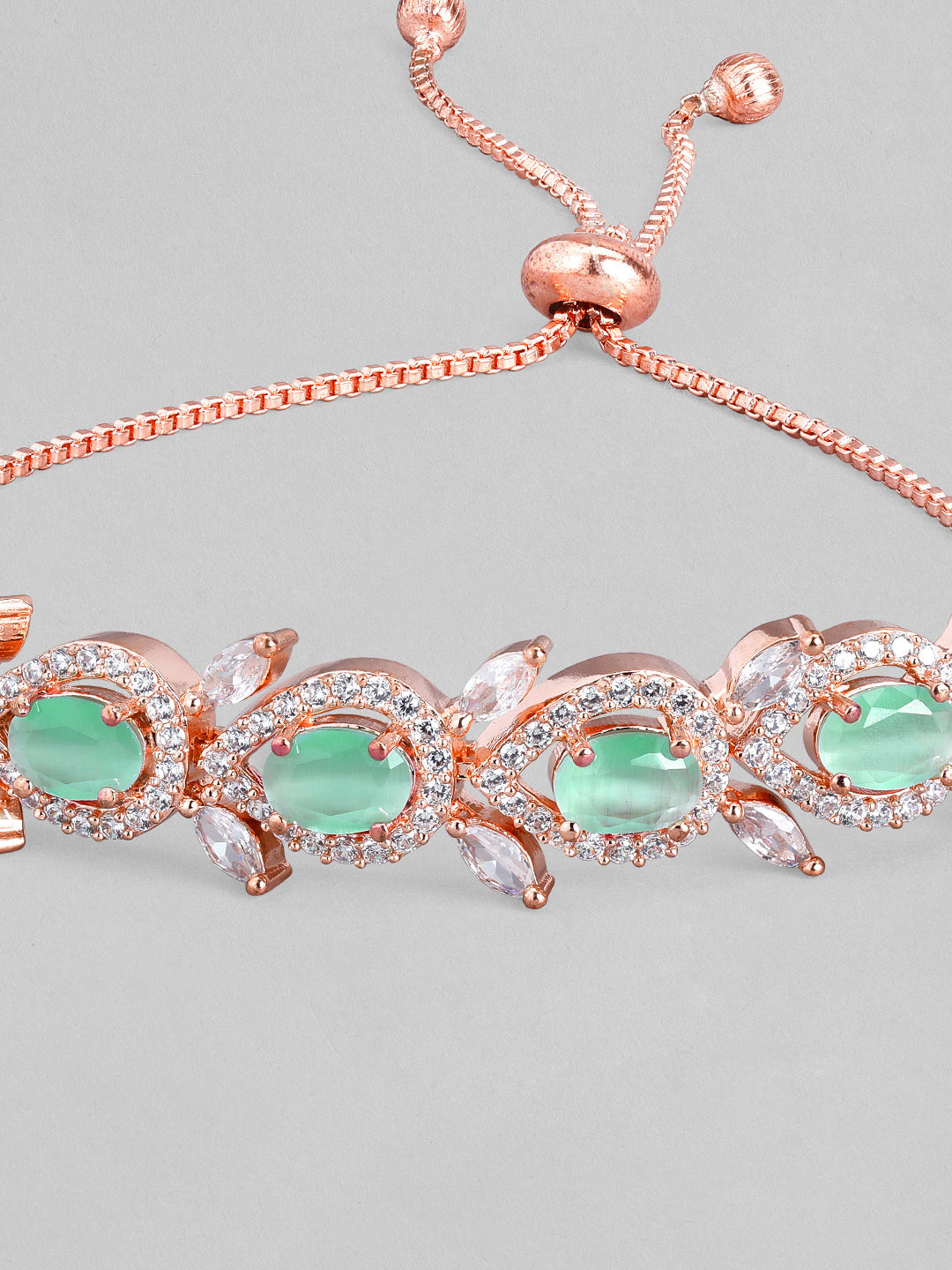 Rubans Rose Gold Plated Handcrafted Sea Green AD Studded  Bracelet Rose Gold
