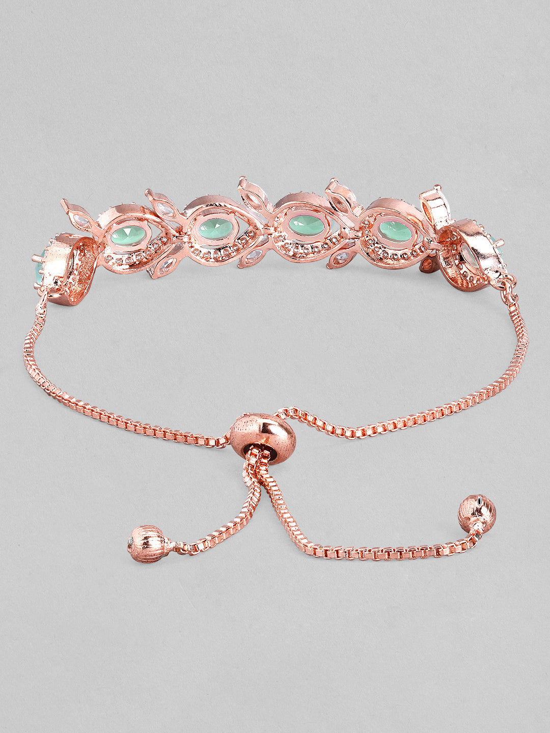 Rubans Rose Gold Plated Handcrafted Sea Green AD Studded  Bracelet Rose Gold