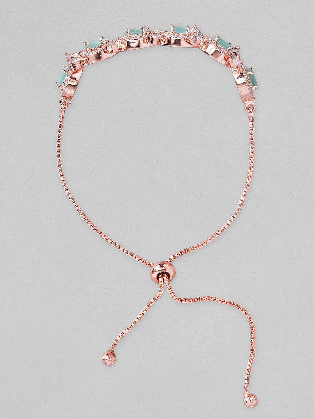 Rubans Rose Gold Plated Handcrafted Sea Green AD Studded  Bracelet Rose Gold