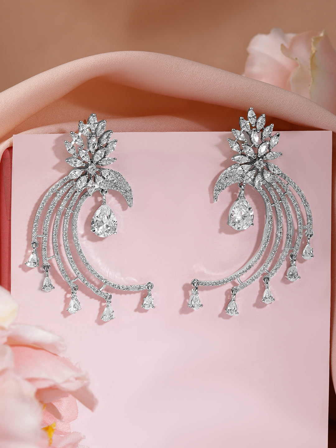 【Rubans】 Silver-Plated White American Diamond Drop Earrings｜シルバーメッキ ホワイト アメリカンダイヤモンド ドロップイヤリング