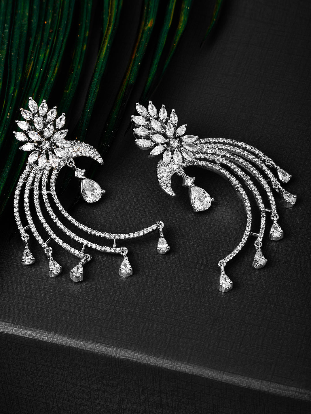【Rubans】 Silver-Plated White American Diamond Drop Earrings｜シルバーメッキ ホワイト アメリカンダイヤモンド ドロップイヤリング