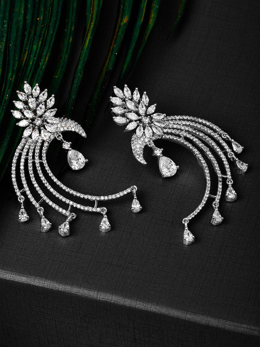 【Rubans】 Silver-Plated White American Diamond Drop Earrings｜シルバーメッキ ホワイト アメリカンダイヤモンド ドロップイヤリング