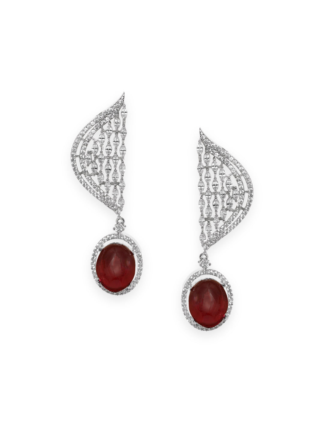 Sleek Scarlet Tone American Diamond Zirconia Danglers Red