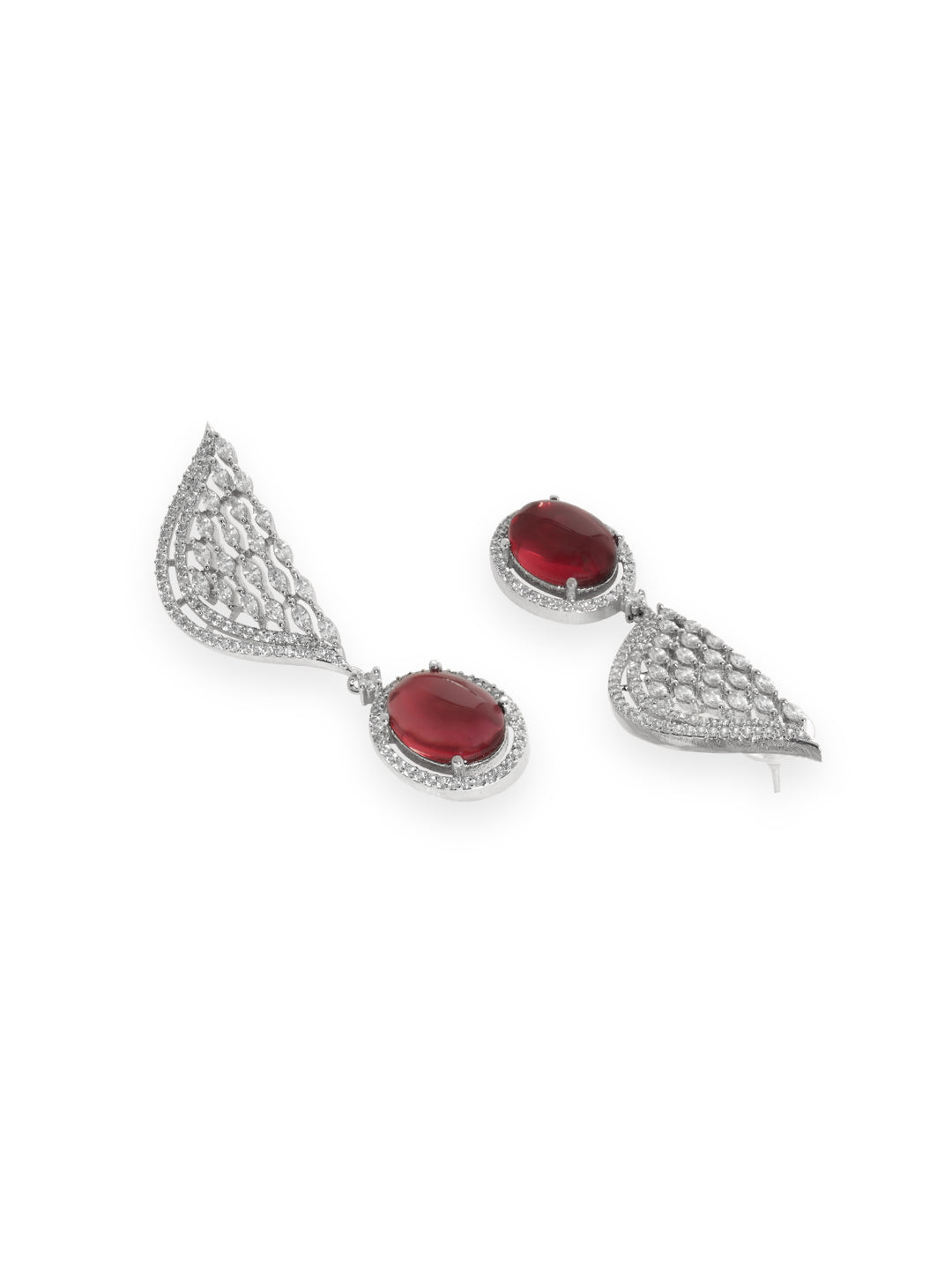 Sleek Scarlet Tone American Diamond Zirconia Danglers Red