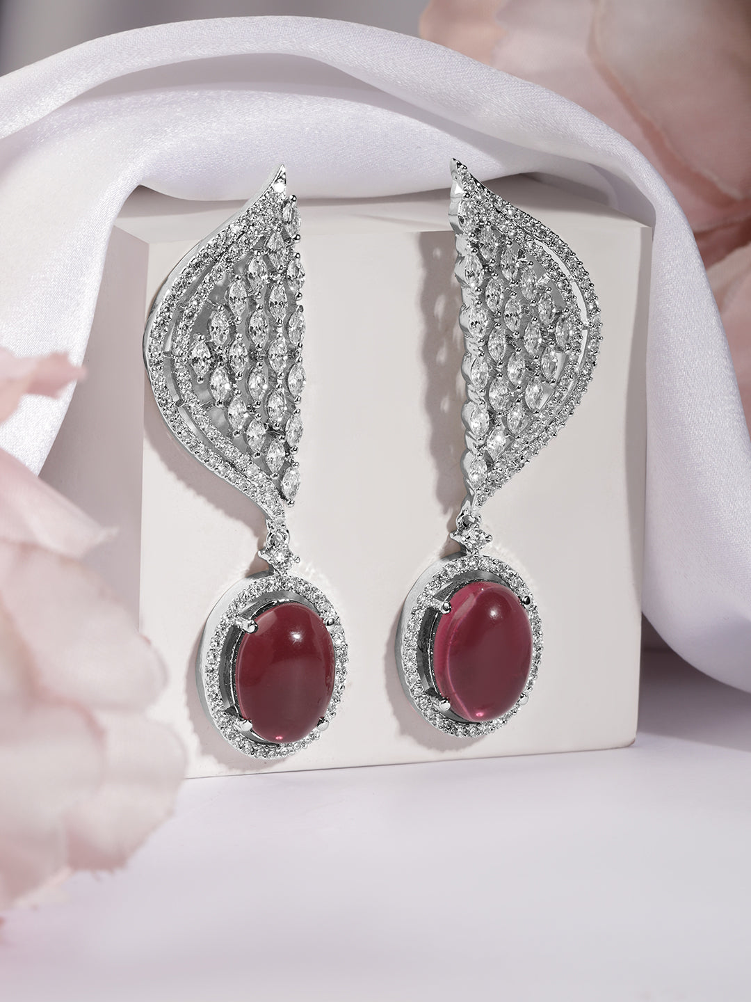 Sleek Scarlet Tone American Diamond Zirconia Danglers Red