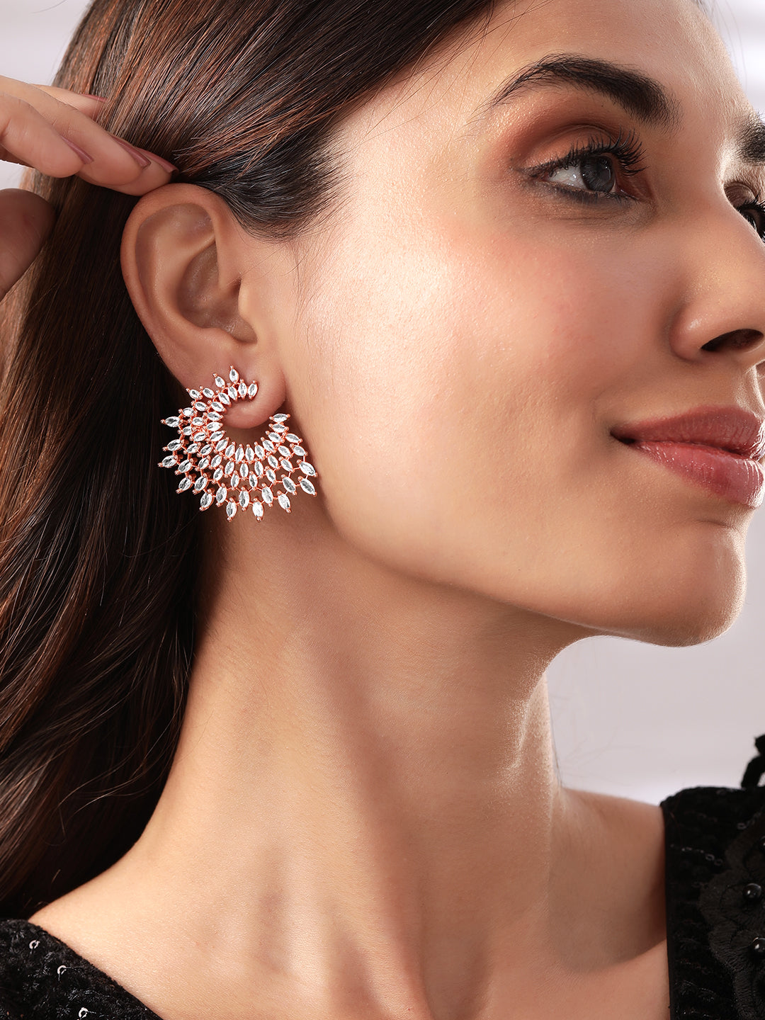 Rubans Rose Gold Plated Handcrafted Zircon Stone Stud Earrings Rose Gold