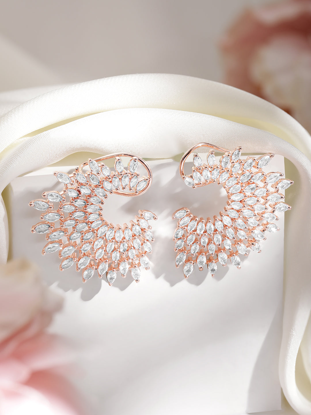 Rubans Rose Gold Plated Handcrafted Zircon Stone Stud Earrings Rose Gold