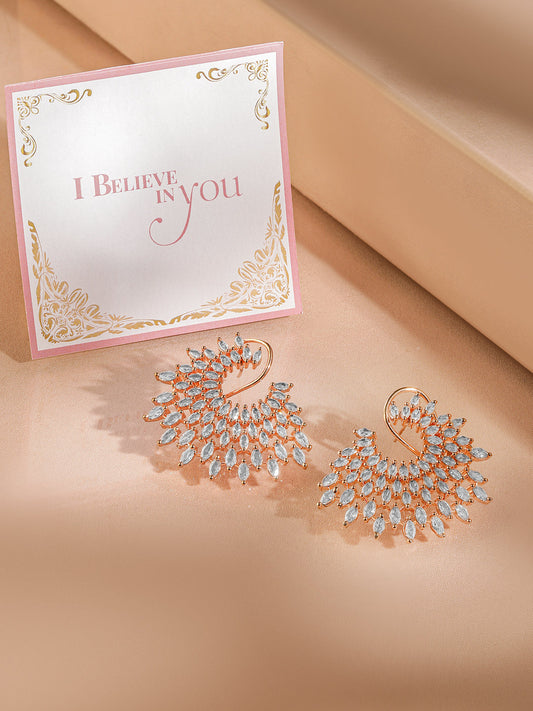 Rubans Rose Gold Plated Handcrafted Zircon Stone Stud Earrings Rose Gold
