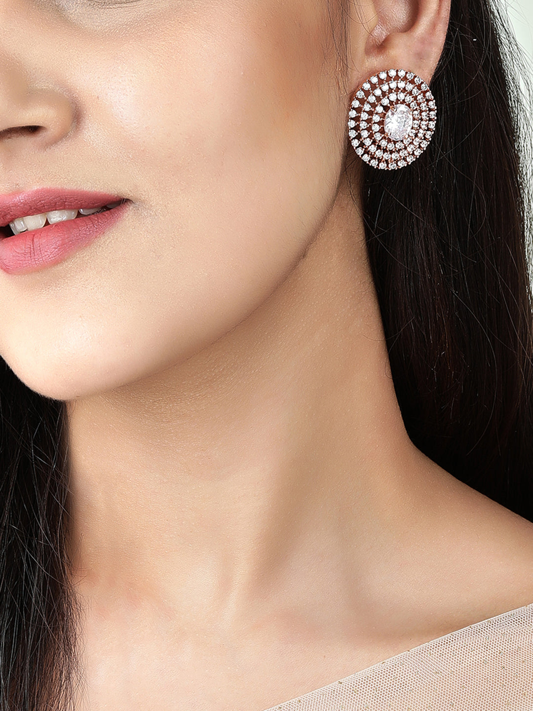 Classic Spark American Diamond Zirconia Studs Rose Gold