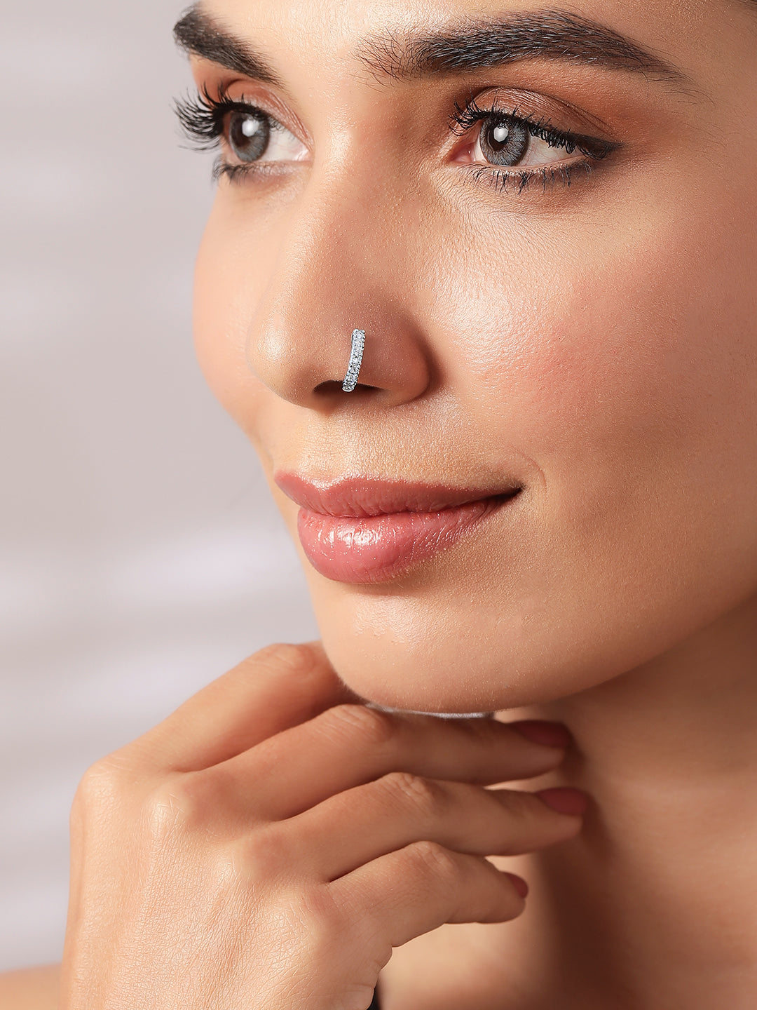 Rubans Silver-Plated White Cubic Zirconia- Stone Studded Handcrafted Adjustable Nose Clip Silver