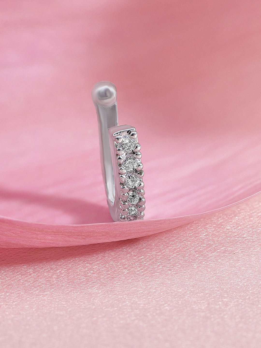 Rubans Silver-Plated White Cubic Zirconia- Stone Studded Handcrafted Adjustable Nose Clip Silver