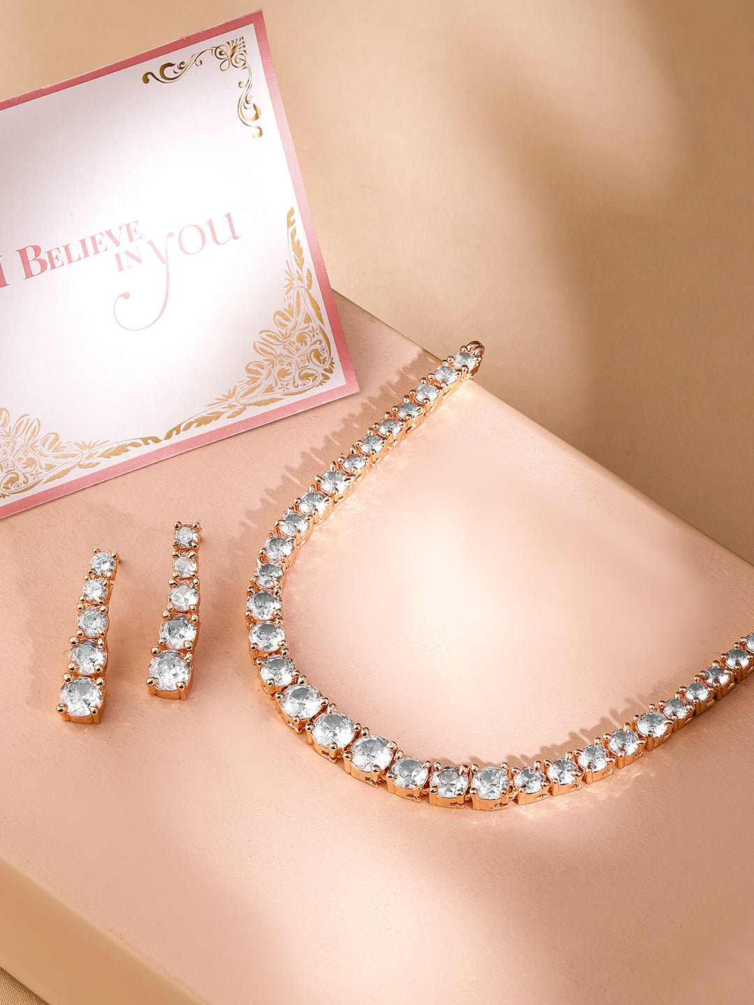 Rubans Rose Gold  Plated Handcrafted Zircon Stone Necklace Set Rose gold