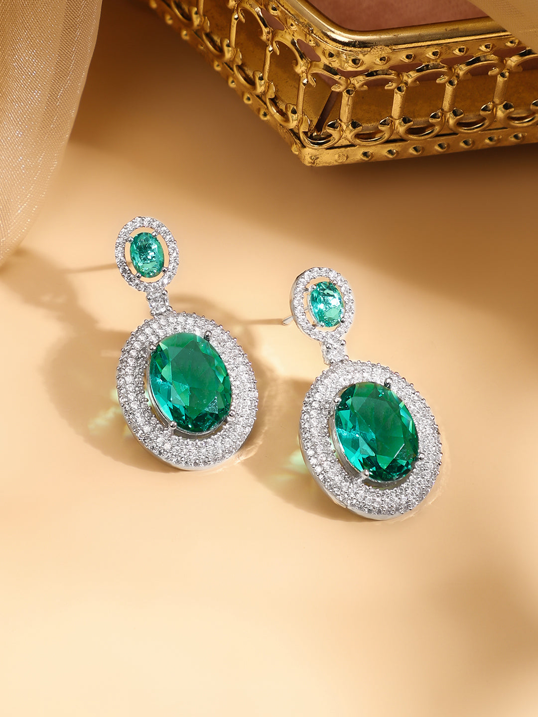 Emerald Necklace Set with American Diamond Zirconia フリーサイズ