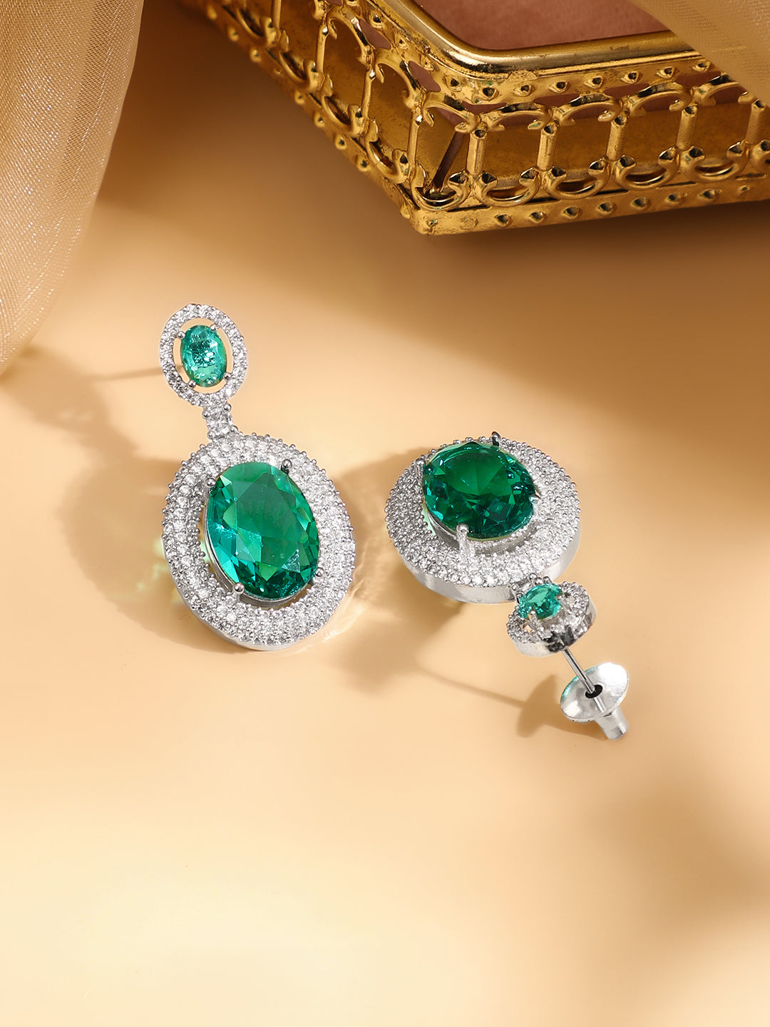 Emerald Necklace Set with American Diamond Zirconia フリーサイズ