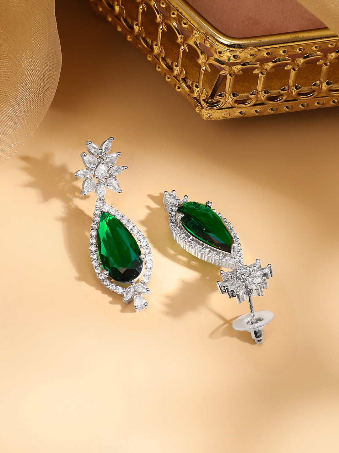 American Diamond Zirconia Floral Green Necklace Set フリーサイズ