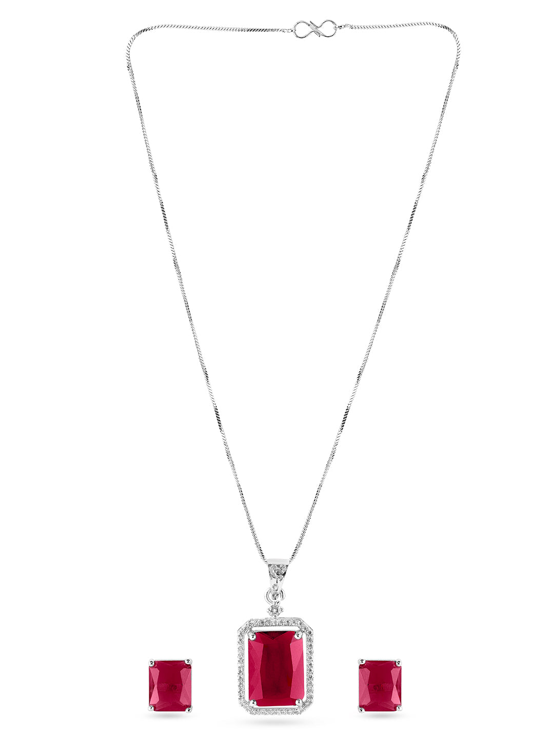American Diamond Zirconia Ruby Pendant Set Red