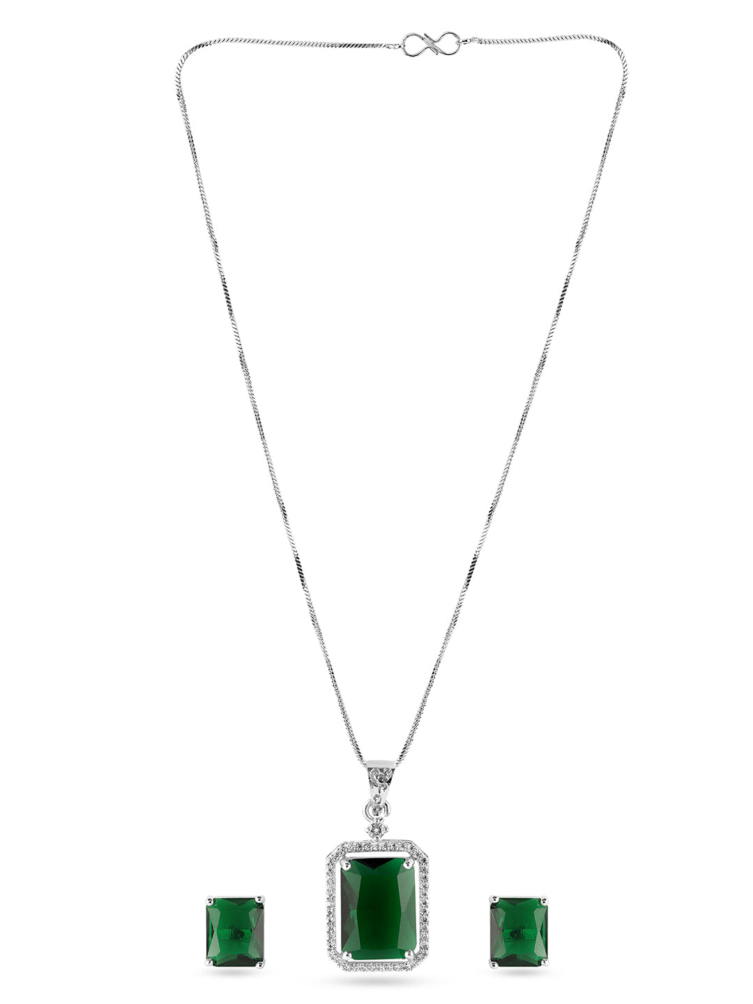 American Diamond Zirconia Emerald Pendant Necklace Set Green