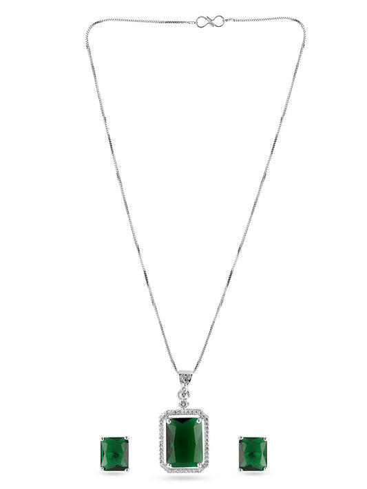 American Diamond Zirconia Emerald Pendant Necklace Set Green