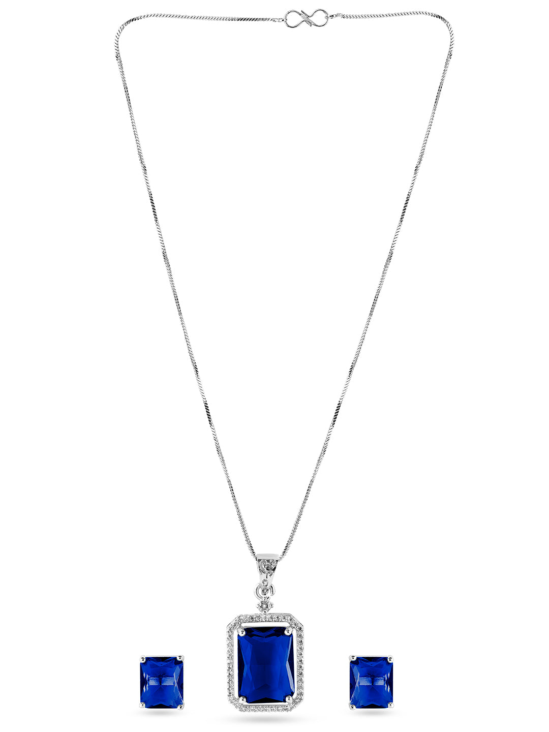 American Diamond Zirconia Blue Pendant Necklace Set Blue