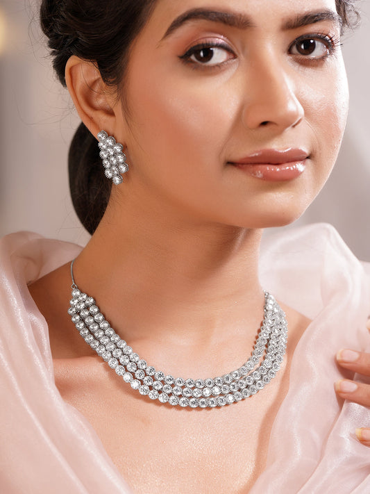 Elegant Diamond Layered Necklace Set フリーサイズ