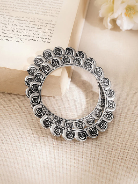 Oxidised Engraved Circle Pattern Statement Bangles 2.4 - Small
