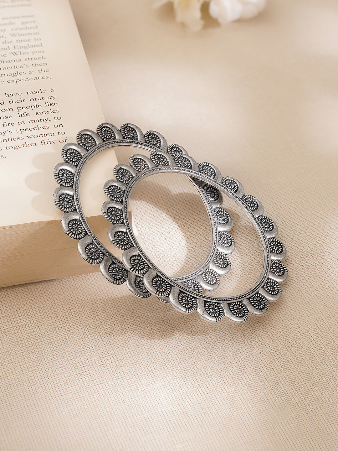 Oxidised Engraved Circle Pattern Statement Bangles 2.6 - Medium