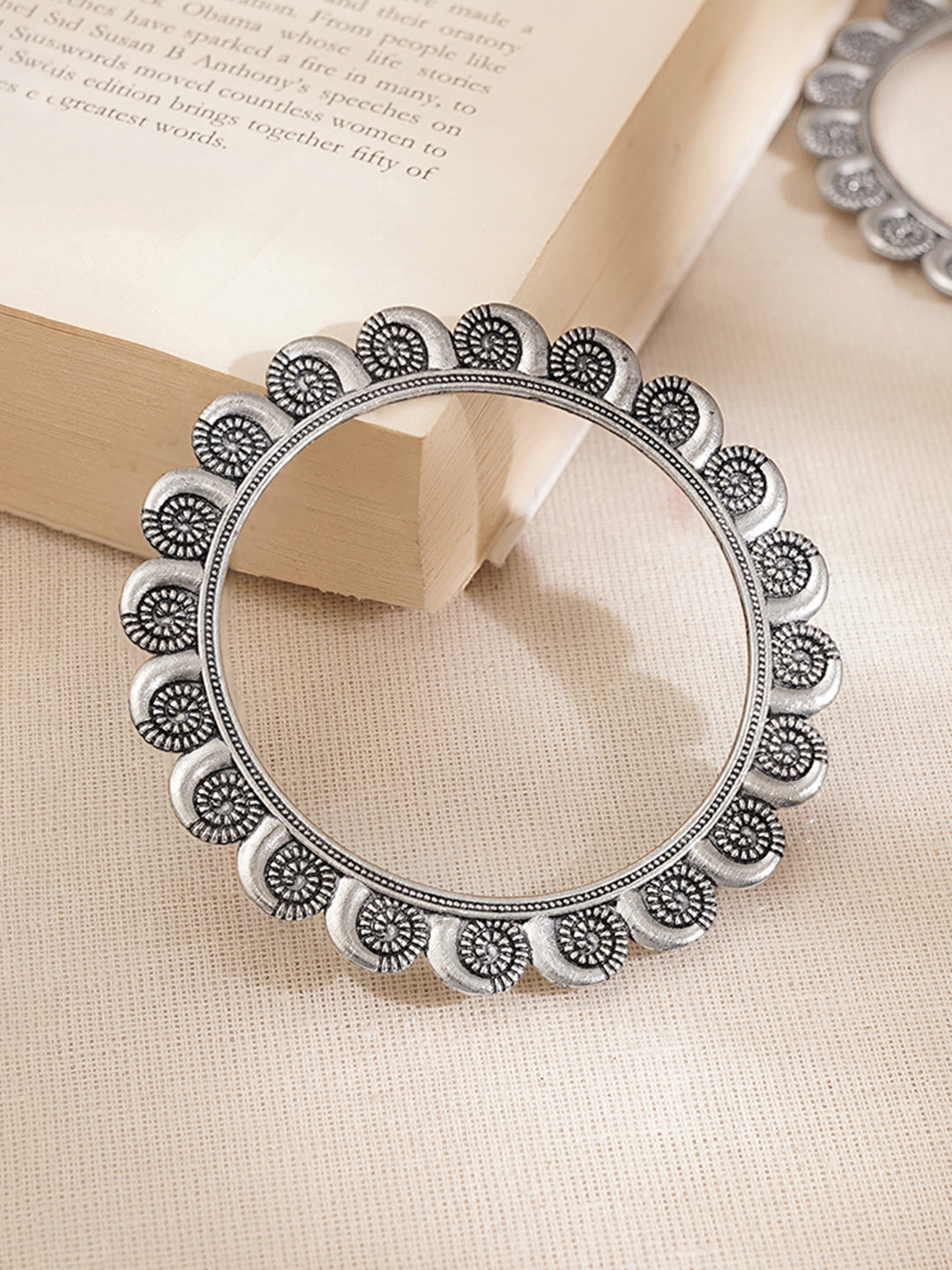 Oxidised Engraved Circle Pattern Statement Bangles 2.10 - Extra Large
